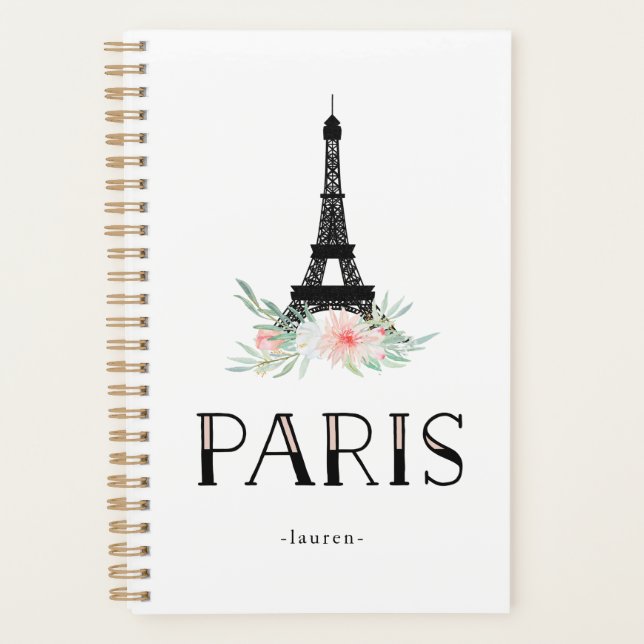 Trendy Eiffel Tower and Blush Pink Flowers | Paris Planner (Front)