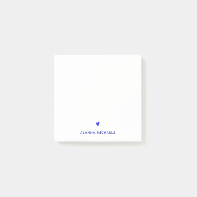 Trendy Electric Blue Neon Heart Personalised Post-it Notes (Front)