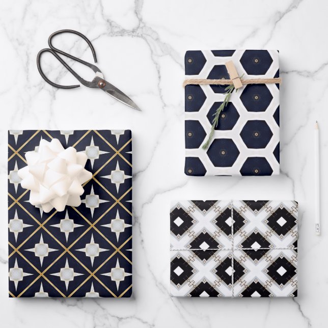 Trendy Elegant Black Gold and White Luxury  Wrapping Paper Sheet (Front)