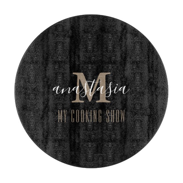 Trendy Elegant Black Monogram Round Cutting Board (Front)