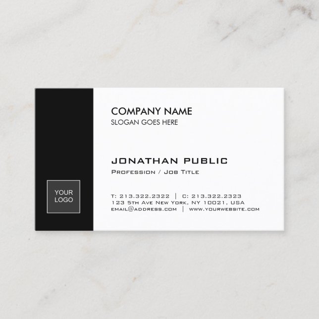 Trendy Elegant Black White Sleek Design Company Business Card (Front)