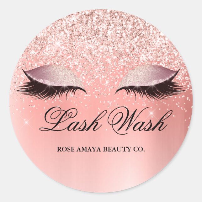 Trendy Elegant Blush Rose Gold Lash Cleanser Classic Round Sticker (Front)