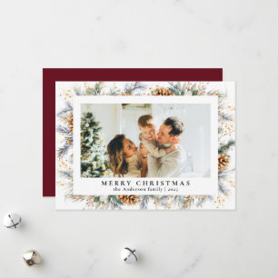 Trendy Elegant Botanical Foliage   Red Christmas Holiday Card