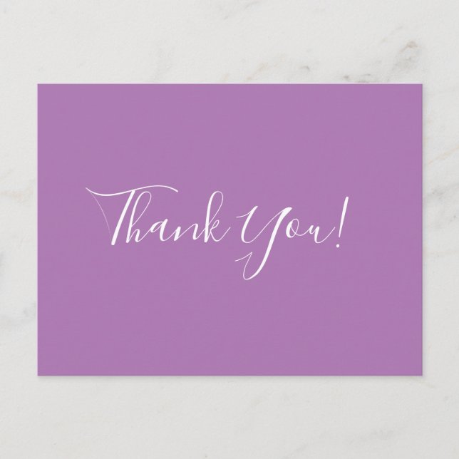 Trendy Elegant Calligraphy Lavender Thank You Postcard (Front)