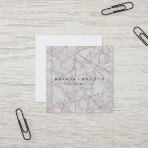 Trendy Elegant chic rose gold geometric marble Square Business Card