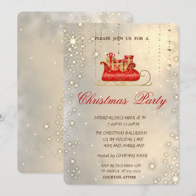 Trendy Elegant Christmas Sleigh,Christmas Party Invitation (Front/Back)