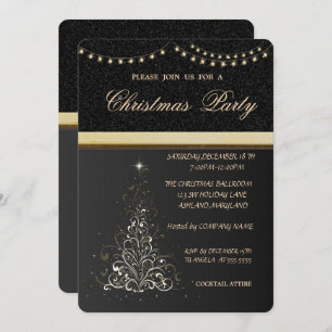 Trendy Elegant Christmas Tree,BlackChristmas Party Invitation
