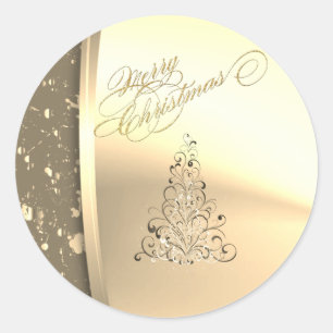 Trendy Elegant Christmas Tree ,Faux Gold Classic Round Sticker
