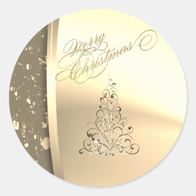 Trendy  Elegant  Christmas Tree ,Faux Gold Classic Round Sticker (Front)