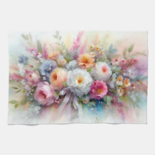 Trendy Elegant Colorful Watercolor Aquarell Flower Tea Towel