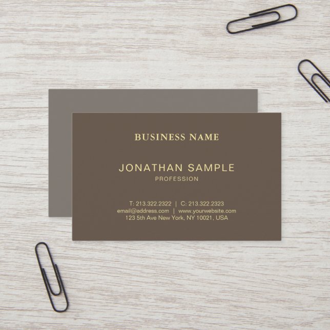 Trendy Elegant Colour Gold Font Minimalist Plain Business Card (Front/Back In Situ)