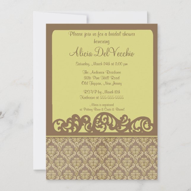 Trendy Elegant Damask Bridal Shower Invitation (Front)