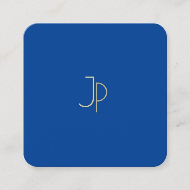 Trendy Elegant Deep Blue Modern Monogram Template Square Business Card (Front)