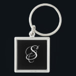 Trendy Elegant DIY Script Monogram/Black Key Ring<br><div class="desc">Personalise this trendy and cool Keychain with Your Monogram in white on a black background. A unique,  fresh,  feminine and girly accessory.</div>