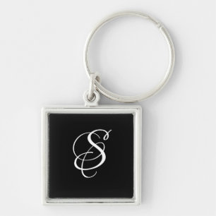 Trendy Elegant DIY Script Monogram/Black Key Ring