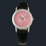 Trendy Elegant DIY White Script Monogram/Coral Watch<br><div class="desc">Personalise this trendy,  cool Watch with Your Monogram in white Script Lettering on a Coral background. A unique,  fresh,  feminine and girly accessory.</div>