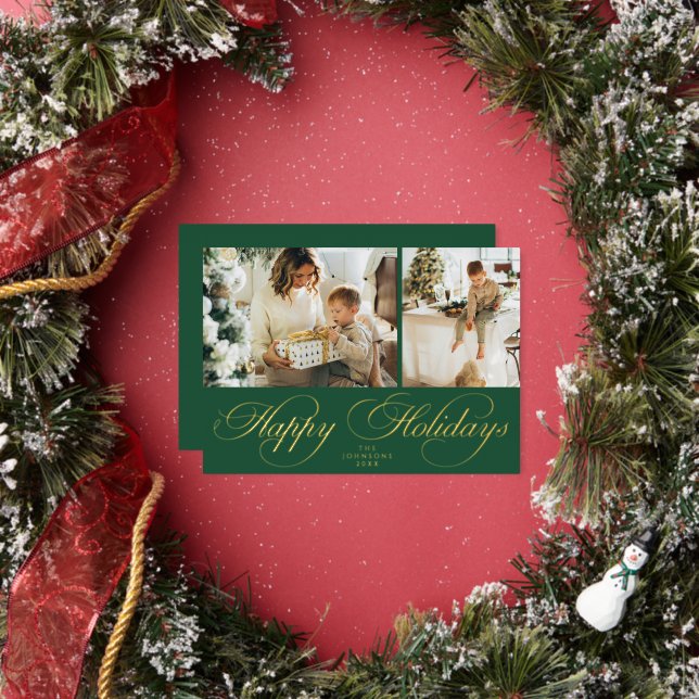 Trendy Elegant Family Photo Collage Christmas Foil Holiday Card (Insitu)