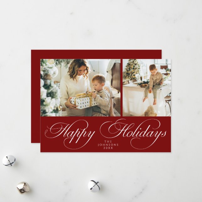 Trendy Elegant Family Photo Collage Christmas Holiday Card (Front/Back In Situ)