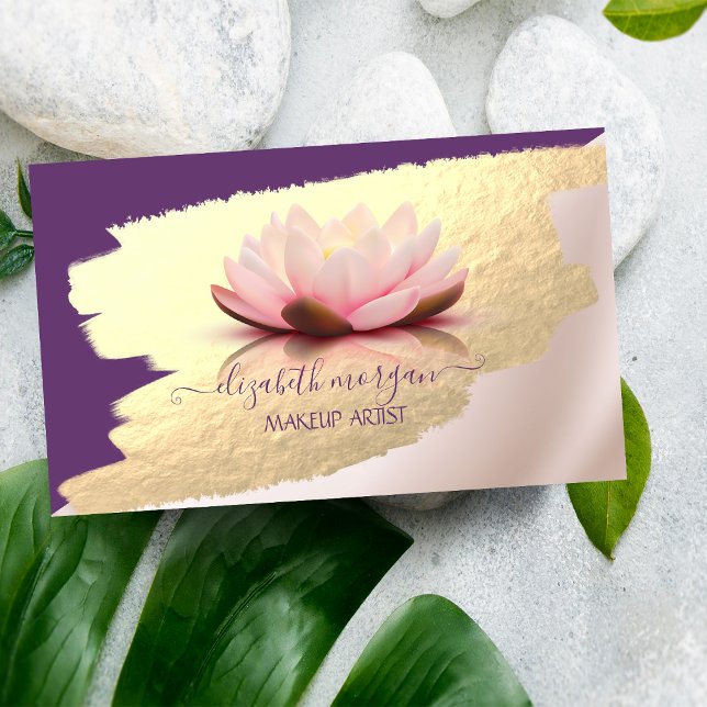 Trendy,Elegant,Faux Gold Foil Brush Stroke,Lotus Business Card (Creator Uploaded)