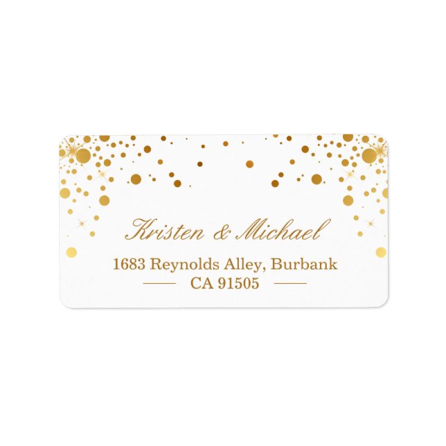 Trendy Elegant Faux Gold Glam Confetti Dots Label (Front)