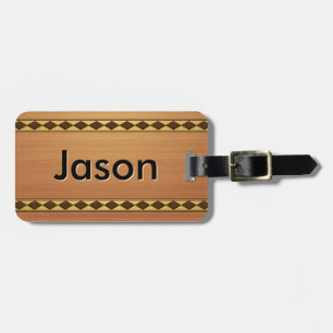 Trendy Elegant Faux Inlaid Wood Diamond Pattern Luggage Tag