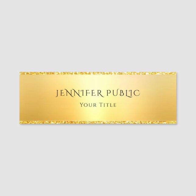 Trendy Elegant Glamourous Gold Glitter Template Name Tag (Front)
