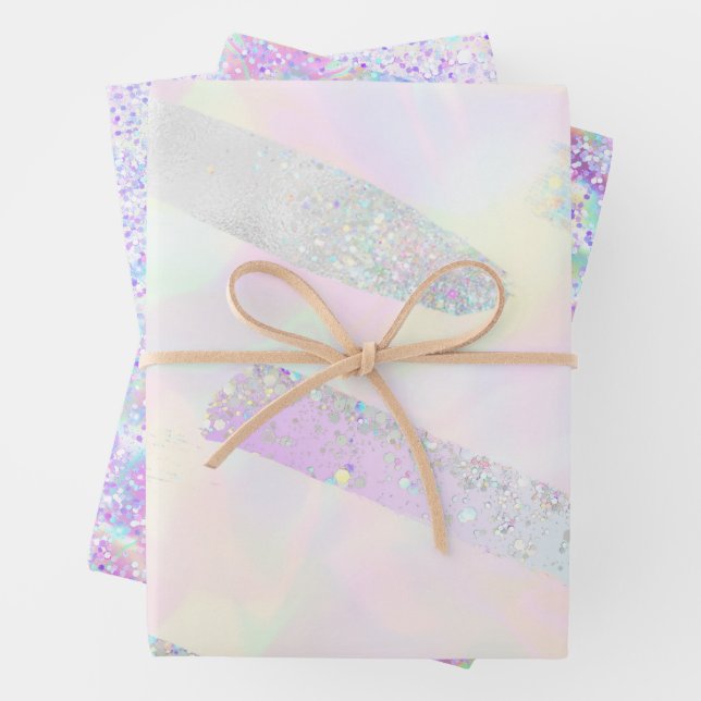 Trendy Elegant Glitter Confetti Holographic Girly Wrapping Paper Sheet (In situ)