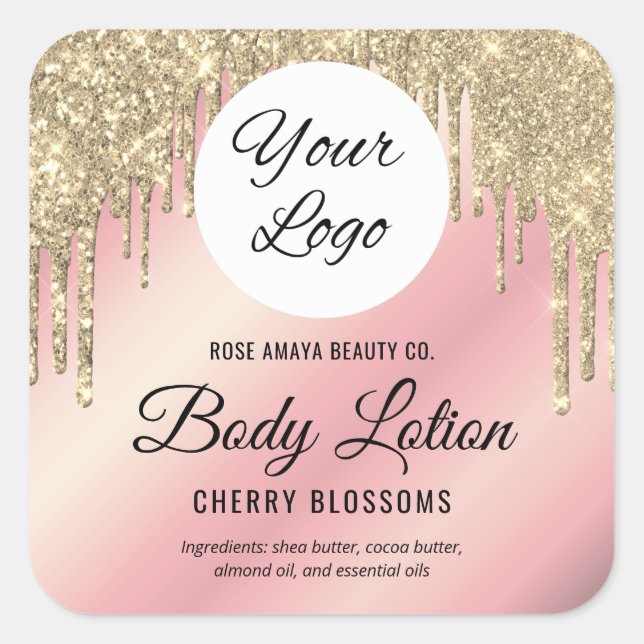Trendy Elegant Glitter Sparkle Rose Gold Product Square Sticker (Front)