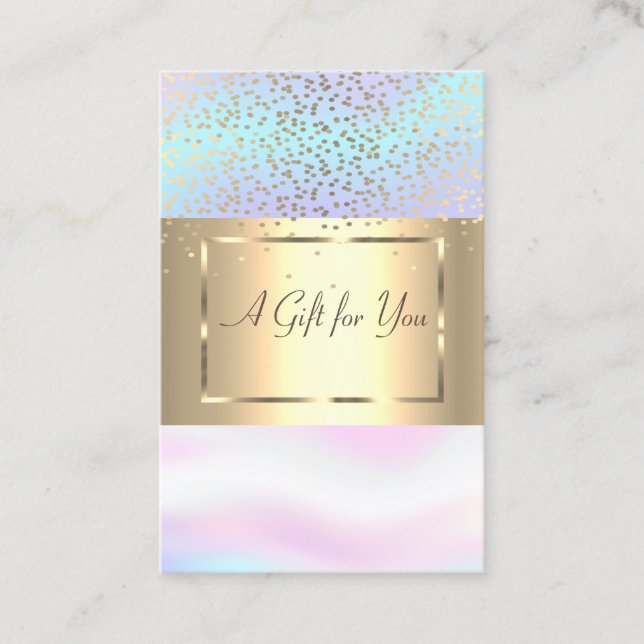 Trendy Elegant Gold Frame, Confetti Holographic Discount Card (Front)
