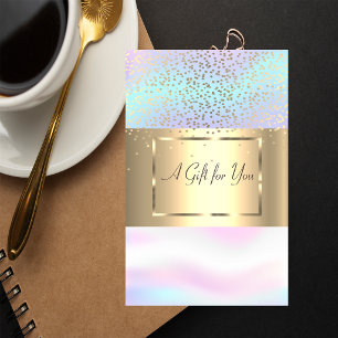 Trendy Elegant Gold Frame, Confetti Holographic Discount Card