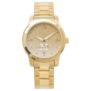 Trendy Elegant Gold Glitter Monogram First Name  Watch