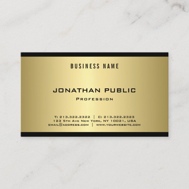 Trendy Elegant Gold Look Modern Cool Plain Luxury Business Card (Front)