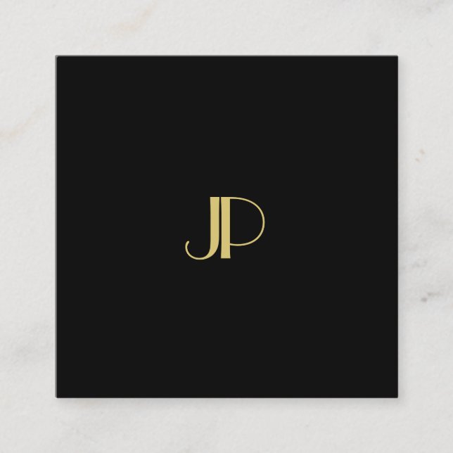 Trendy Elegant Gold Monogram Template Modern Square Business Card (Front)