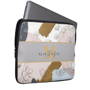 Trendy Elegant Gold Pink Lilac Monogram Laptop Sleeve