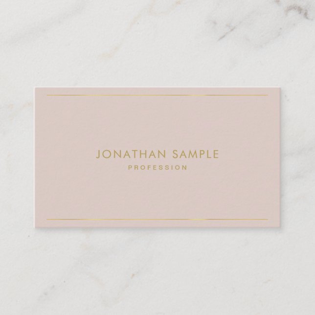 Trendy Elegant Gold Text Modern Minimal Plain Top Business Card (Front)