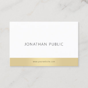 Trendy Elegant Gold White Modern Minimalist Plain Business Card
