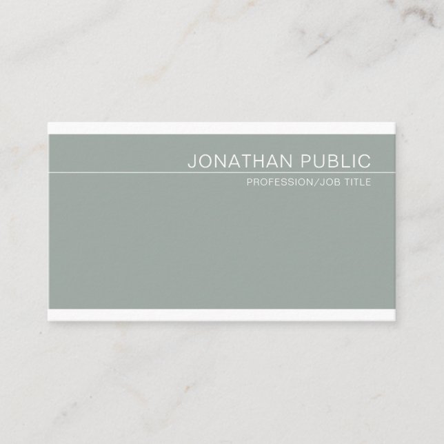 Trendy Elegant Green Minimalist Luxury Plain Business Card (Front)