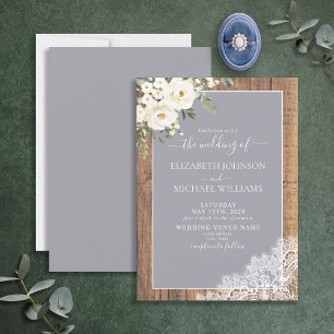 Trendy Elegant Grey Rustic Wood Script Wedding Inv Invitation