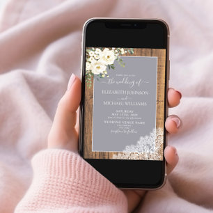 Trendy Elegant Grey Rustic Wood Script Wedding Inv Invitation