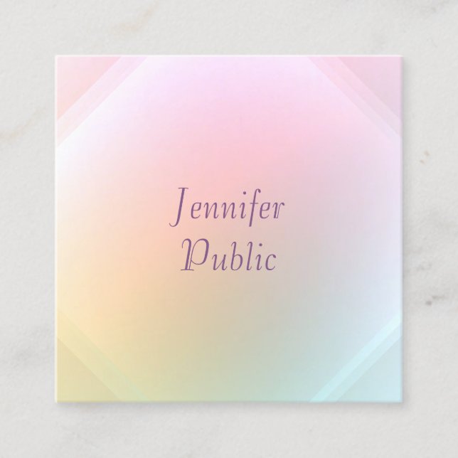 Trendy Elegant Handwriting Script Modern Colourful Square Business Card (Front)