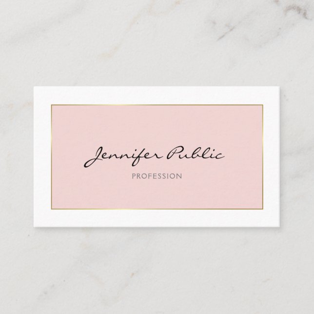 Trendy Elegant Handwritten Script Pink Gold Plain Business Card (Front)