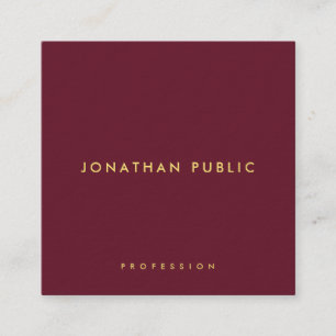 Trendy Elegant Minimal Template Gold Text Burgundy Square Business Card