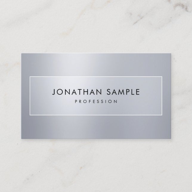 Trendy Elegant Minimalist Modern Silver Look Plain Business Card (Front)