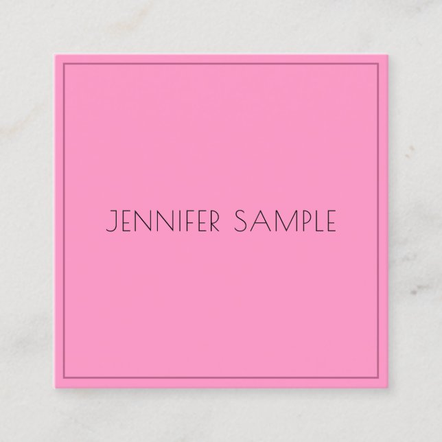 Trendy Elegant Minimalist Template Pink Modern Square Business Card (Front)