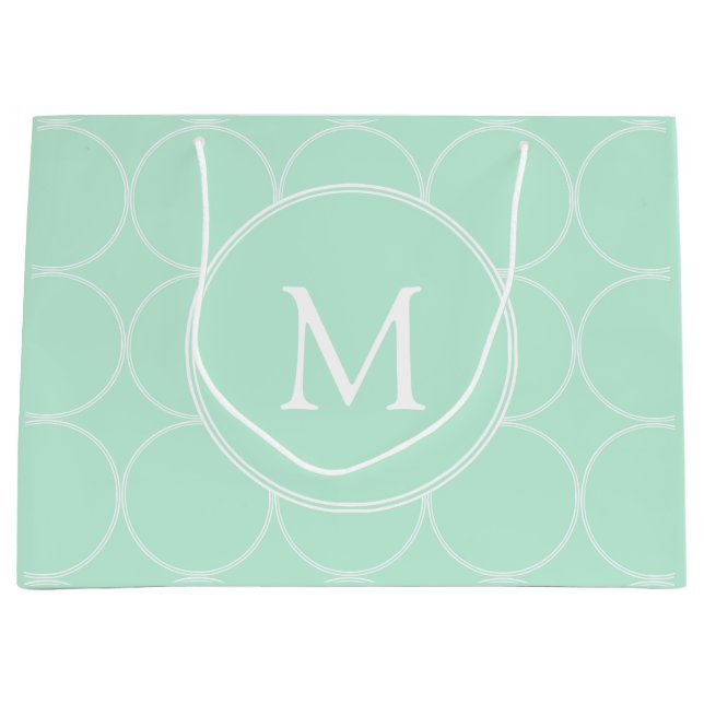Trendy Elegant Mint Green Colour Monogram Modern Large Gift Bag (Front)