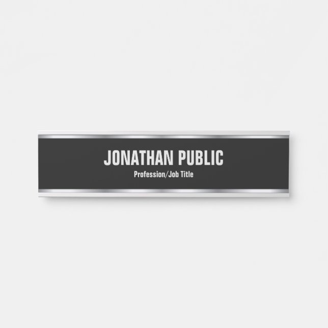 Trendy Elegant Modern Black And Silver Template Door Sign (Front)