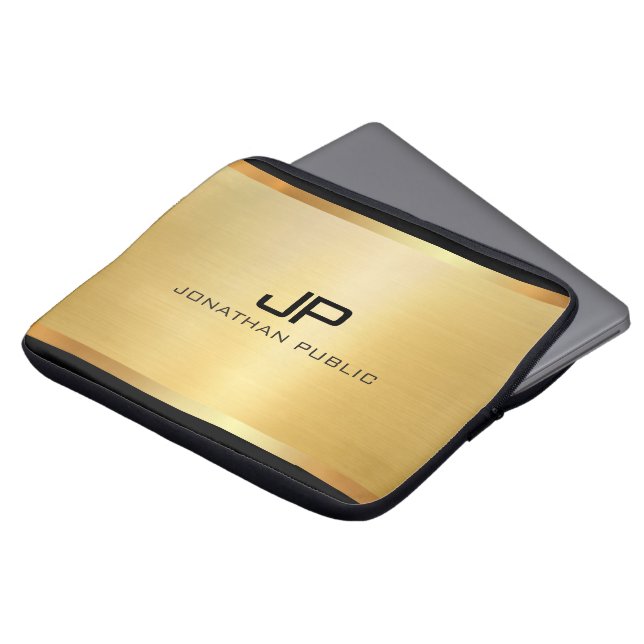 Trendy Elegant Modern Luxury Template Glamour Gold Laptop Sleeve (Front Top)