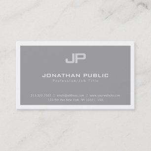 Trendy Elegant Modern Monogrammed Grey Plain Luxe Business Card