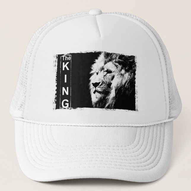 Trendy Elegant Modern Pop Art Lion Head Template Trucker Hat (Front)