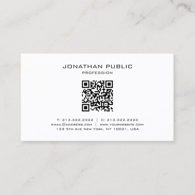 Trendy Elegant Modern Simple QR Code Template Business Card (Front)